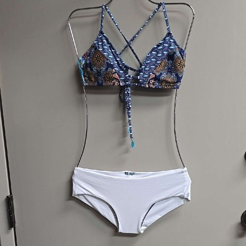 Women's Blue and White Bikini Set